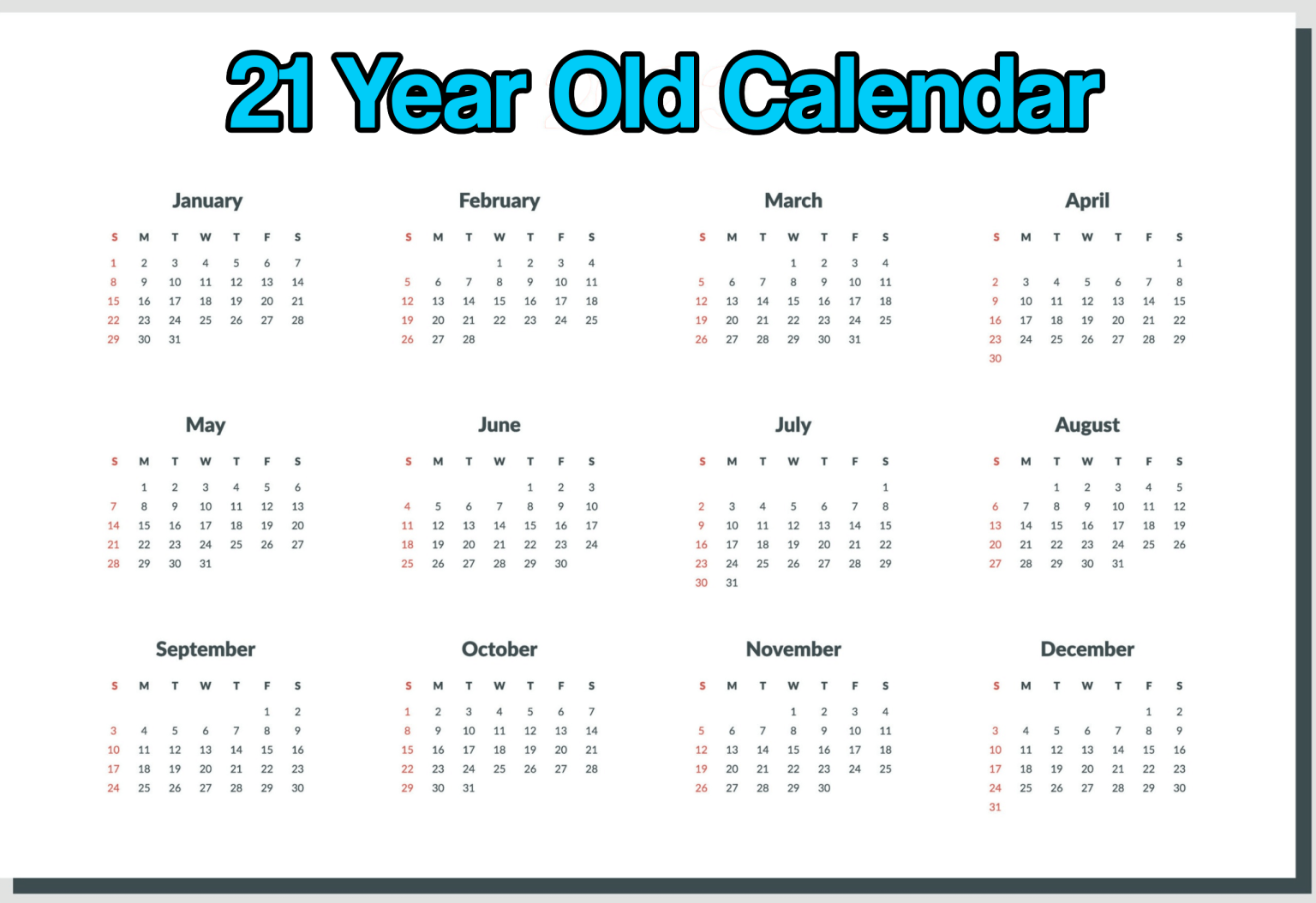 21 Year Old Calendar Are You 21 Today? January 13, 2024